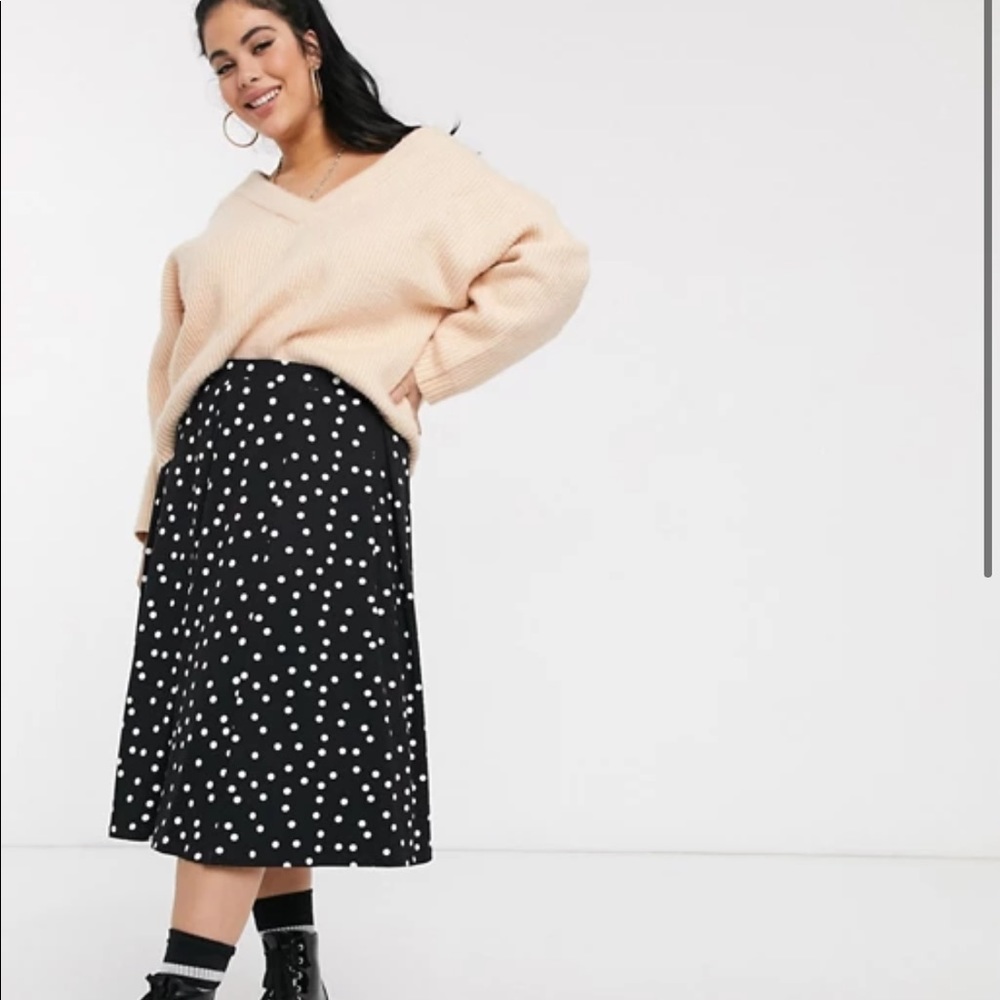 ASOS Curve Pleated Midi Polka Dot Skirt